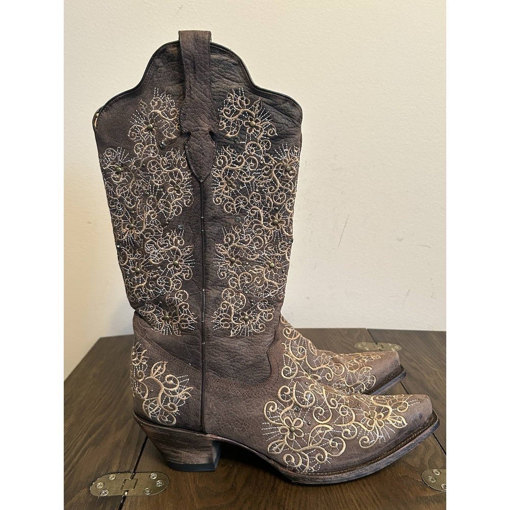 Corral Crater with Bone Embroidery Western Boots Snip Toe Womens Size 10M Cowgil